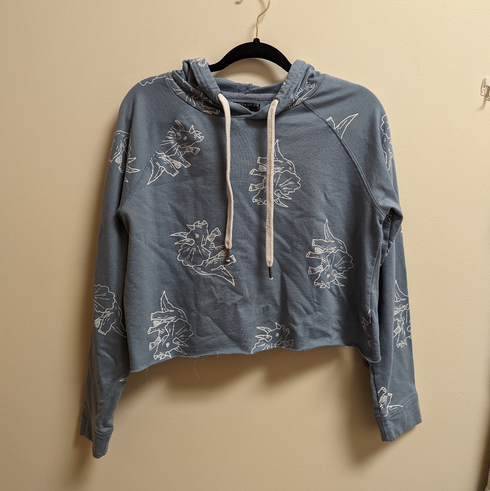 Blue dinosaur print cropped hoodie